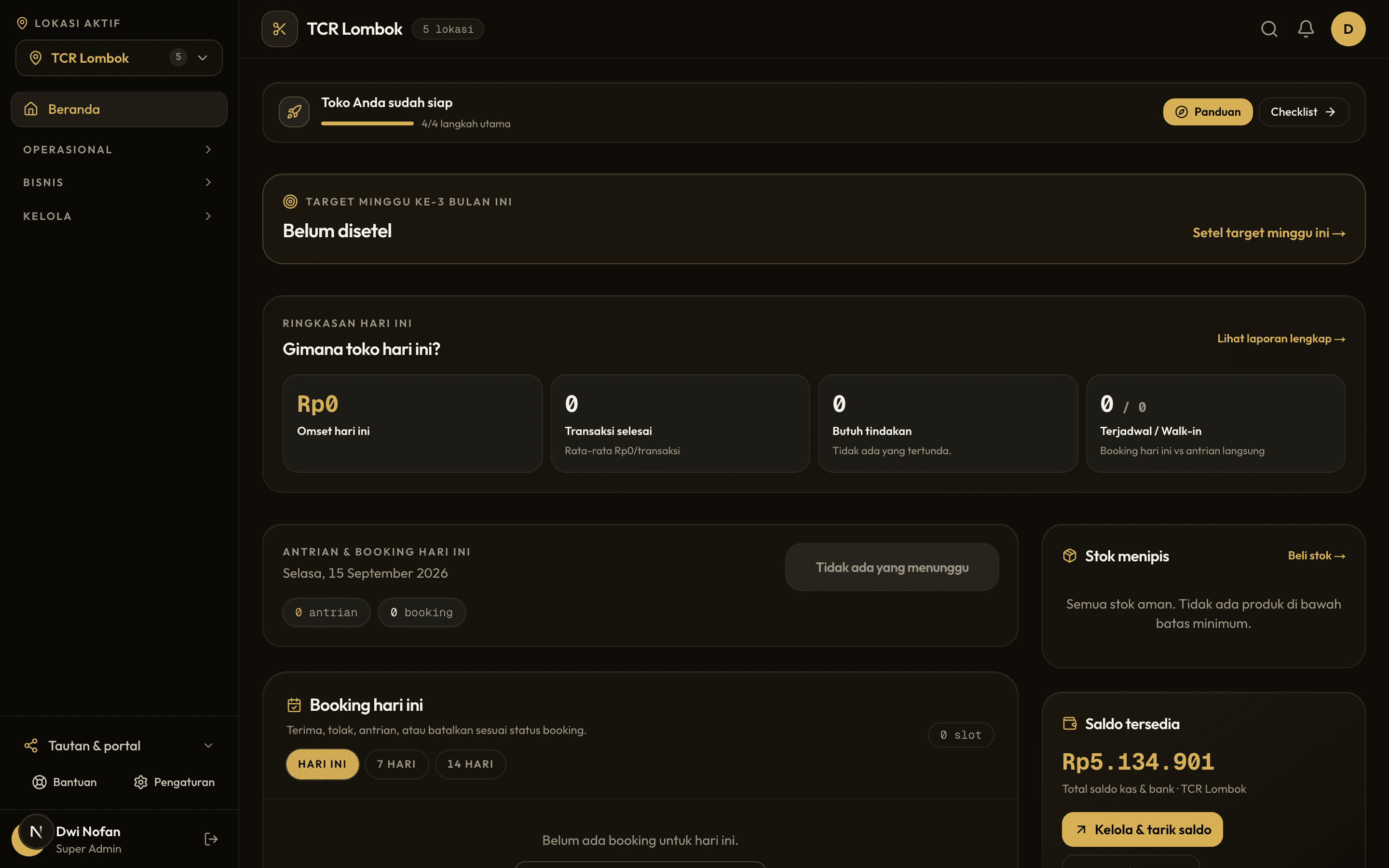 Home dashboard web — versi lebar dari tab Home