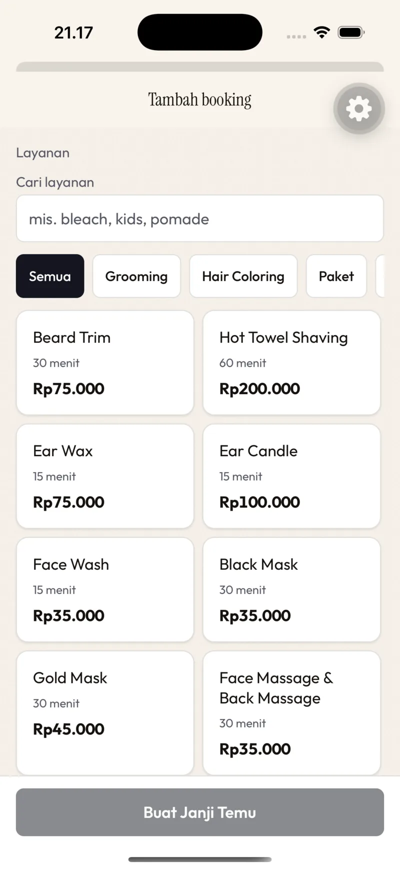 + Tambah → Tambah booking