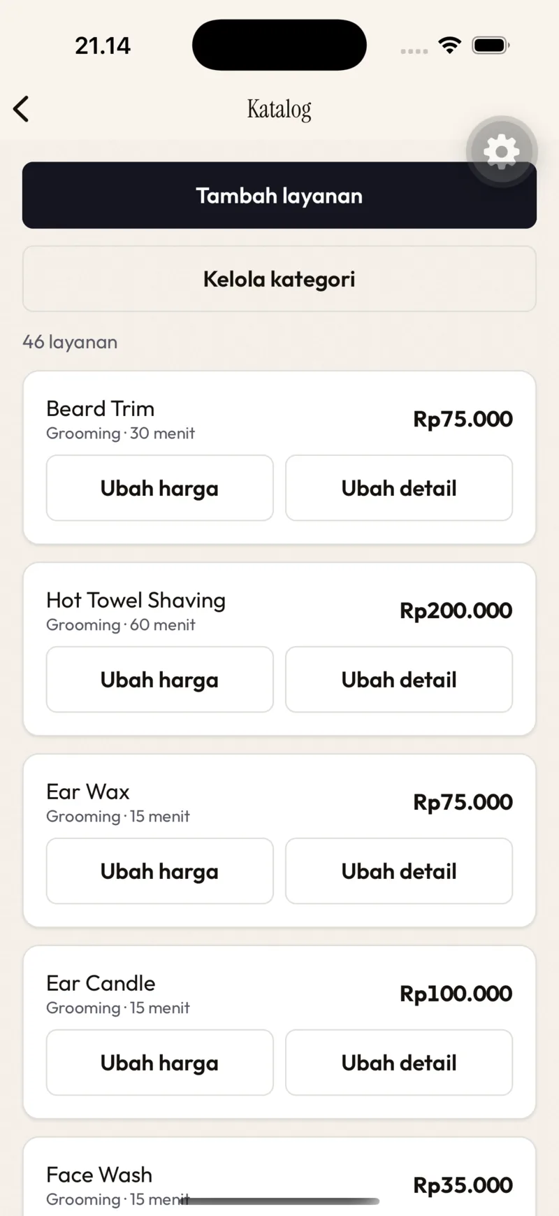 Katalog — Ubah harga / Ubah detail per layanan