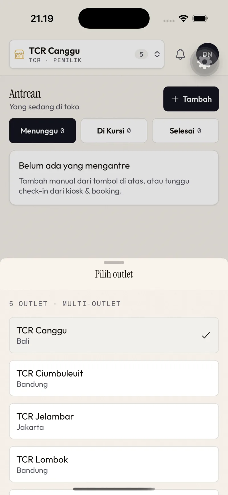 Pilih outlet — daftar cabang