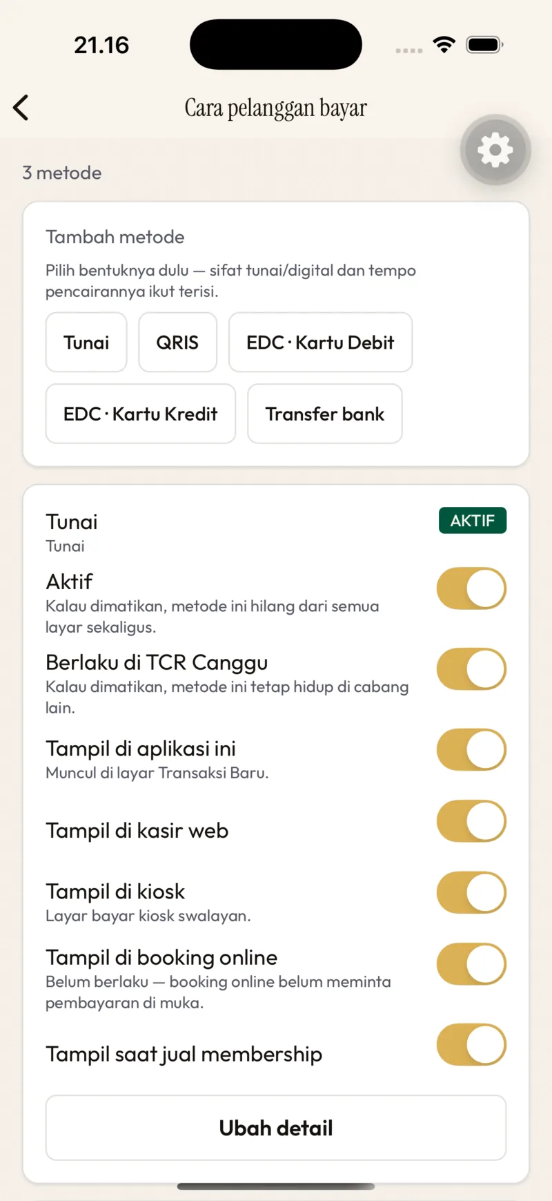 Cara pelanggan bayar — 3 metode, chip bentuk, saklar Tampil di…