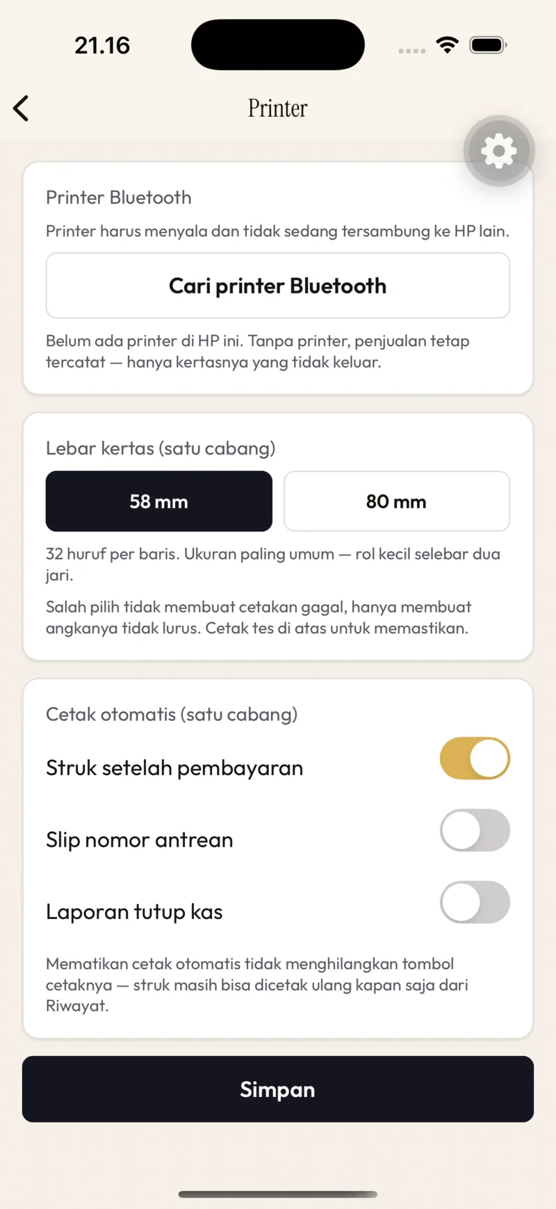 Pengaturan → Printer
